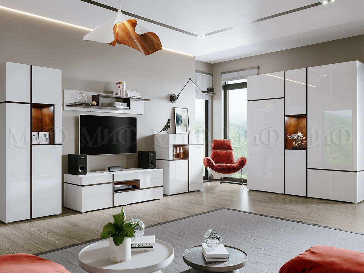 Гостиная Мадрид (3000 мм x Высота 1950 мм x Глубина 524 мм) + Шкаф (2002 мм x Высота 2236 мм x Глубина 524 м)