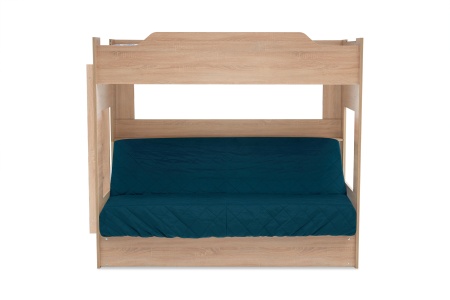 Двухъярусная кровать с диван-кроватью велюр синий / дуб сонома