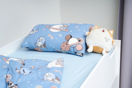 Двухъярусная кровать с диван-кроватью синий / белый