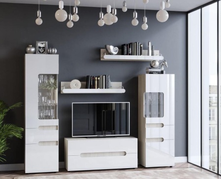 Гостиная Палермо Ясень Шимо Светлый/Белый Глянец (Ш-2272 мм x В-1910 мм x Г-413 мм)