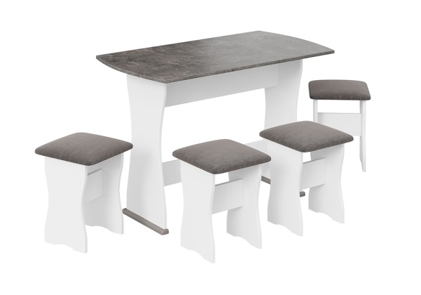 Обеденная группа тип 1 белый / ателье темный / искусственная замша Stone