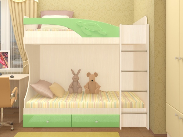 Кровать 2-х Ярусная Ириска МДФ (2,03х1,85х1,08/сп. место 0,8х2,0)/Разные Цвета